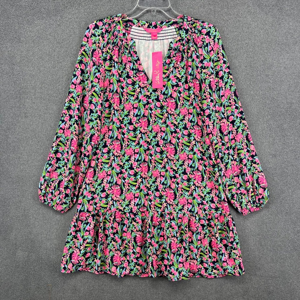 Lilly Pulitzer Black Floral Mini Dress with Pink & Green Print